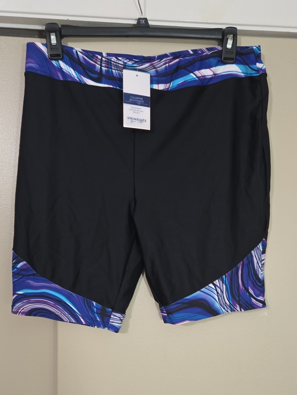 Swimsuits For All Women's Black Swim Shorts with Blue & Purple Trim Size 22 NWT